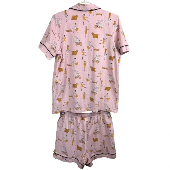 BedHead PJs Pink Pasta Print Pajama Set Short Sleeve Shorts Womens Medium M - Picture 2 of 9